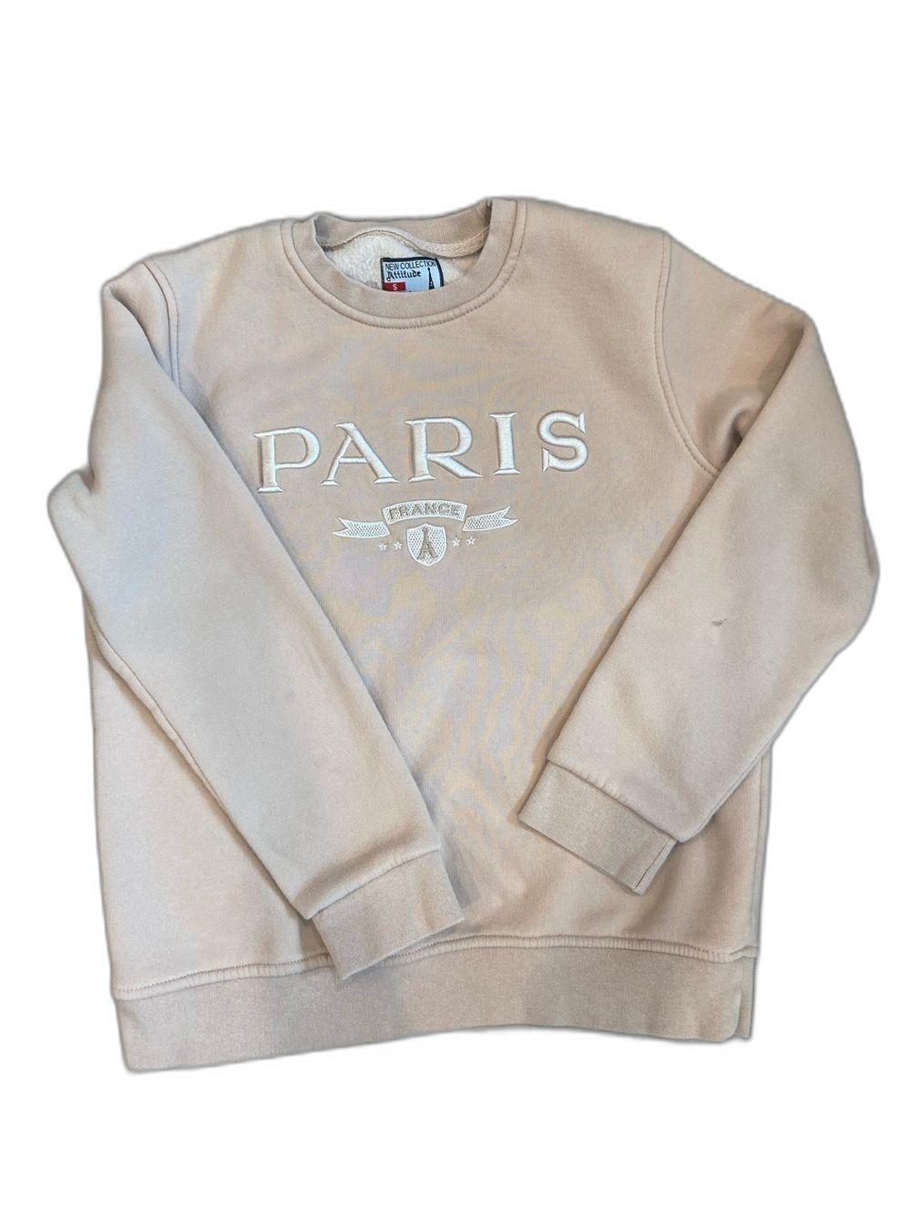 Attitude Paris Embroidered Crewneck Sweatshirt Womens Champagne Size S Cotton